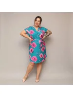 Dámské květované šaty v mořské barvě s páskem (744)