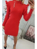 Přiléhavé svetrové šaty s knoflíky červené