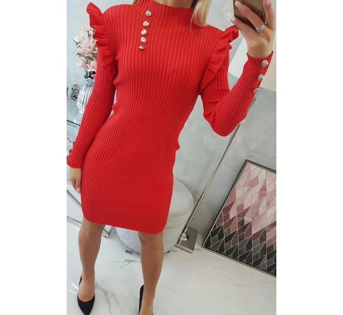 Přiléhavé svetrové šaty s knoflíky červené