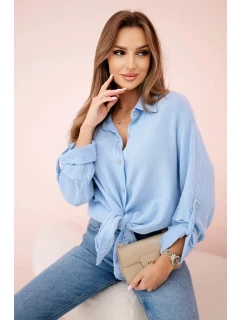 Bavlněná mušelínová košile oversize modrý