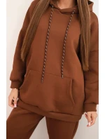 Dámský teplákový komplet model 21441628 z bavlny s kapucí camelový - K-Fashion