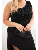Dámská večerní šaty Plus Size na jedno rameno černá