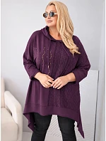 Dámská bavlněná mikina Plus Size s kapucí a pletenou vsadkou švestková Dámská bavlněná mikina Plus Size s kapucí a pletenou vsadkou švestková