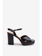 Lakované černé dámské sandály na podpatku D&A model 21656047 - S.Barski