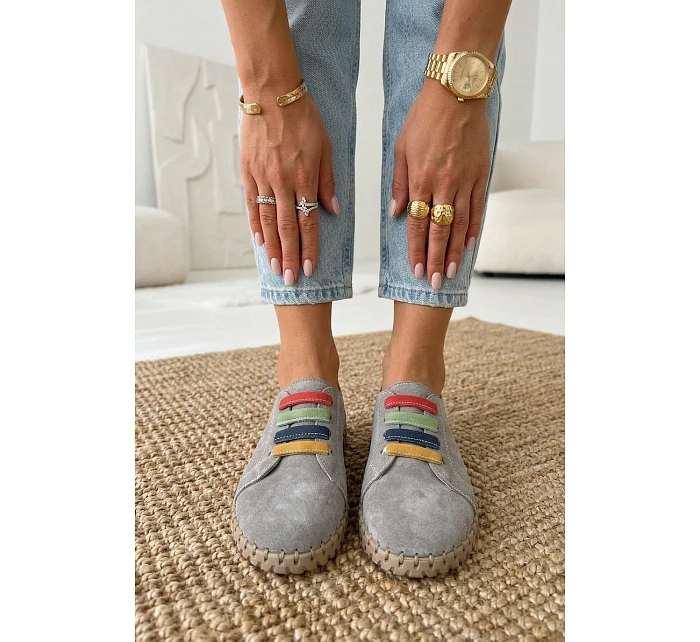 Kožené semišové dámské polobotky Vinceza 95377 Šedé