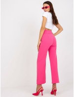 Tmavě růžové dámské oblekové kalhoty s vysokým pasem