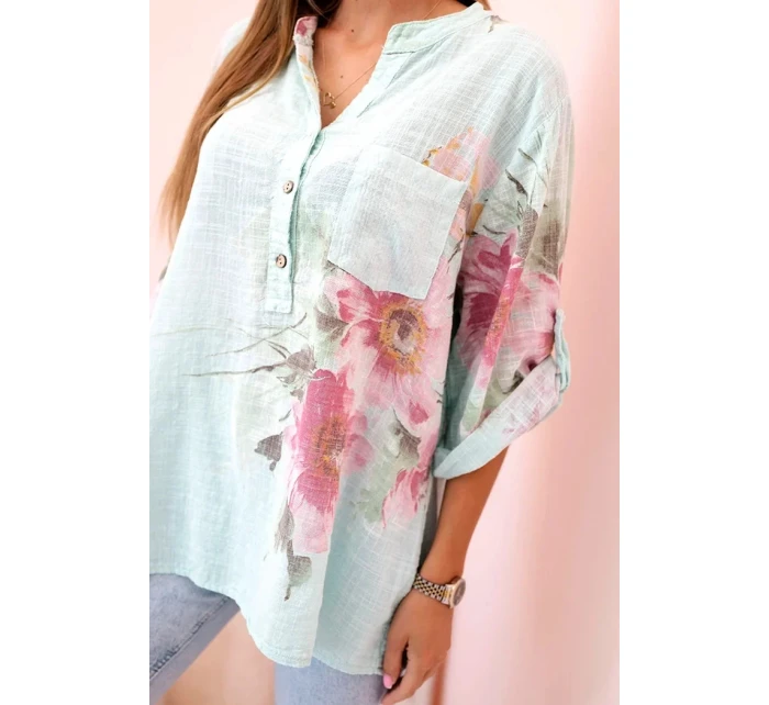 Dámská blůza z bavlny s květinovým vzorem a knoflíky mincovna Dámská blůza z bavlny s květinovým vzorem a knoflíky mincovna