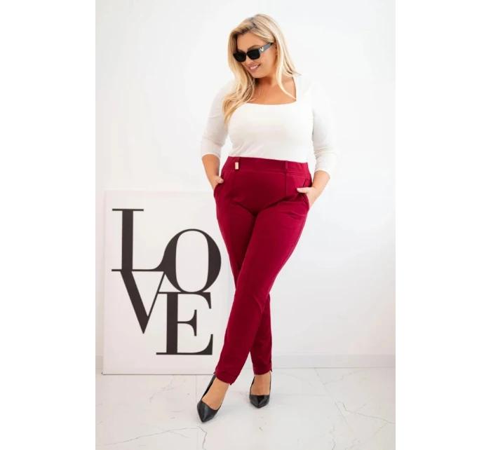 Dámské bavlněné kalhoty Plus Size s elastickým pasem bordové Dámské bavlněné kalhoty Plus Size s elastickým pasem bordové