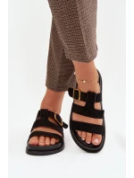 Dámské pantofle s pásky a zlatým Černé model 21919125 - Boto Dámské pantofle s pásky a zlatým Černé model 21919125 - Boto