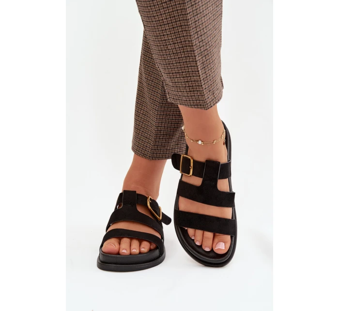 Dámské pantofle s pásky a zlatým Černé model 21919125 - Boto Dámské pantofle s pásky a zlatým Černé model 21919125 - Boto