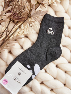 Dámské bavlněné ponožky s nášivkou medvídka, tmavě šedé