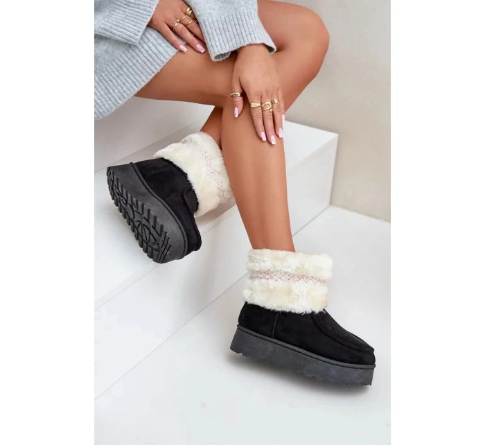 Dámské sněhule Deepanti na platformě s kožíškem a vzorem – černé