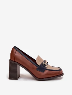 Dámské polobotky na sloupku s ražbou a zlatým detailem Novella – béžovo/hnědé