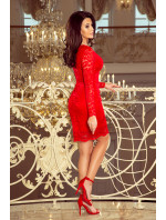 Krajkové šaty s dlouhým rukávem Numoco - červené