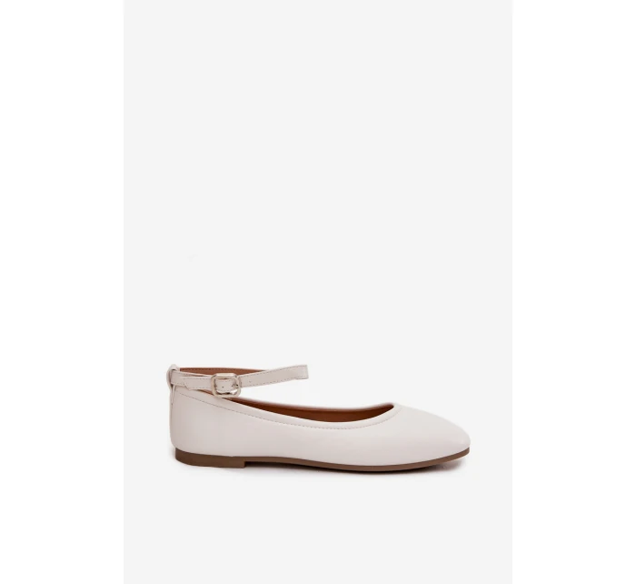 Dámské baleríny s páskem a přezkou Janelor – bílé Dámské baleríny s páskem a přezkou Janelor – bílé