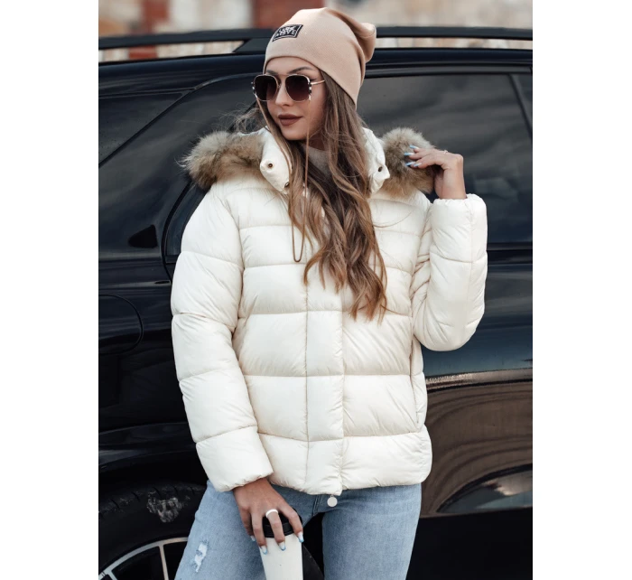 Dámská prošívaná zimní bunda s kapucí ecru model 21972173 - Dstreet
