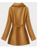 Minimalistický krátký dámský kabát v hořčicové barvě (758ART)