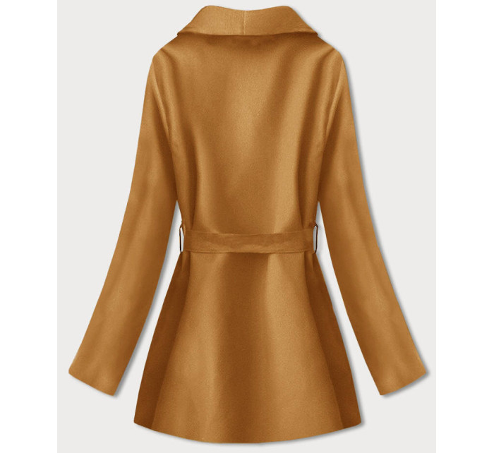 Minimalistický krátký dámský kabát v hořčicové barvě (758ART)