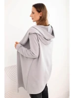 Dámská mikina z bavlny s kapucí a prodlouženým předním dílem šedá