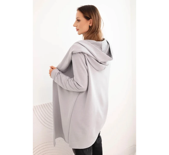 Dámská mikina z bavlny s kapucí a prodlouženým předním dílem šedá