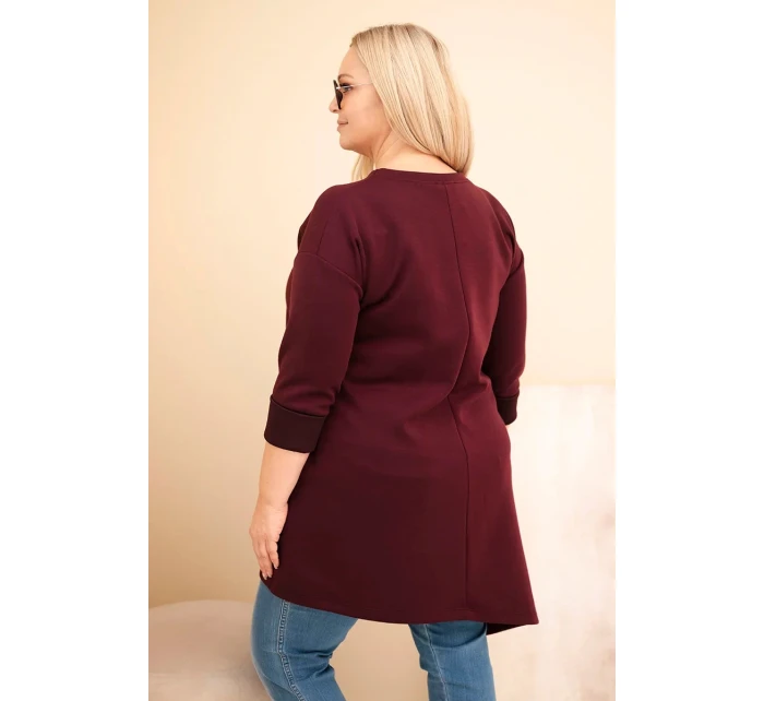 Dámská model 21808691 Plus Size z viskózy s volným střihem a dlouhým rukávem švestková - K-Fashion