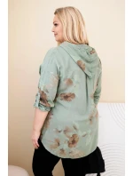 Dámská blůza Plus Size z viskózy s kapucí a květinovým vzorem khaki