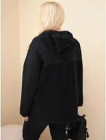 Dámská bavlněná mikina Plus Size s kapucí a knoflíky černá Dámská bavlněná mikina Plus Size s kapucí a knoflíky černá