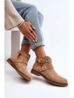 Dámské botky na plochém podpatku s pásky béžové model 21647703 - Boto Dámské botky na plochém podpatku s pásky béžové model 21647703 - Boto