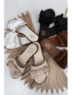 Dámské pantofle na ploché podešvi s mašlí Béžové Amivelle