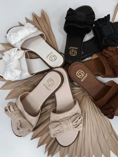 Dámské pantofle na ploché podešvi s mašlí Béžové Amivelle