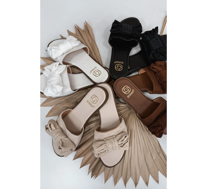 Dámské pantofle na ploché podešvi s mašlí Béžové Amivelle