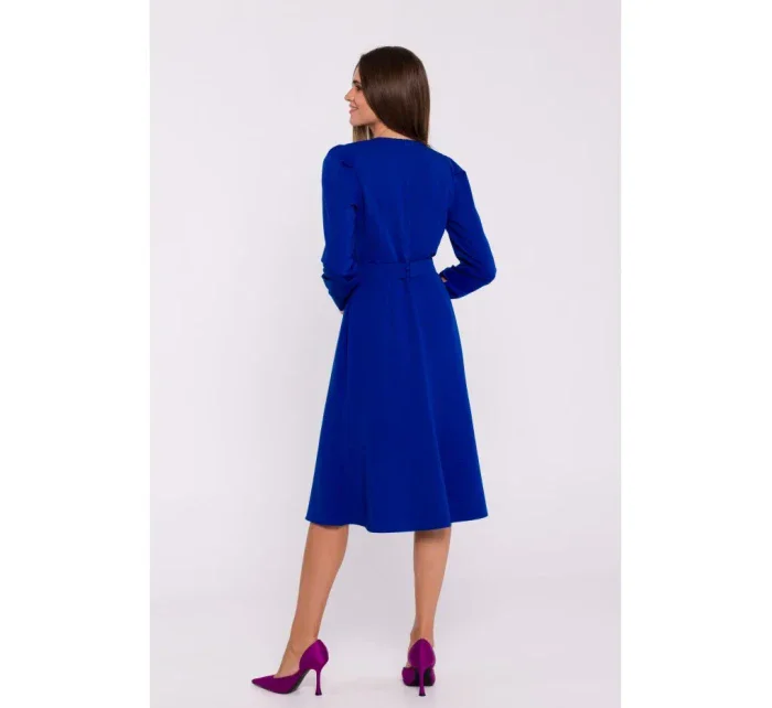 S378 Rozšířené šaty s páskem - královská modř
