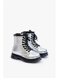 Zateplené Dívčí Lakované Kotníkové Boty Na Zip Stříbrné Novita