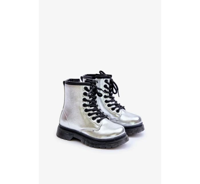 Zateplené Dívčí Lakované Kotníkové Boty Na Zip Stříbrné Novita