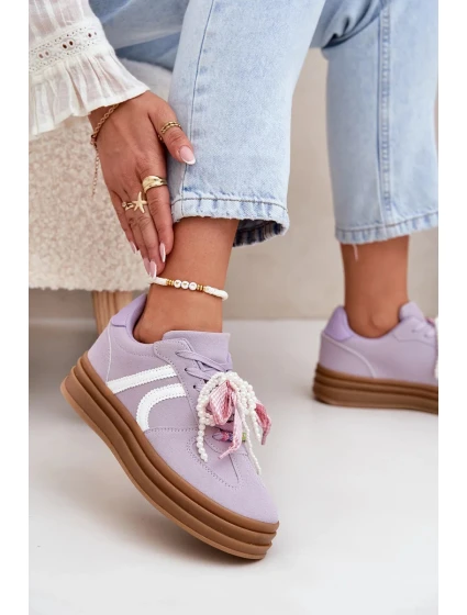 Dámské tenisky na platformě s ozdobami – fialové Vinness