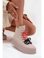 Dámské zateplené semišové trampky na masivní platformě GOE – béžové