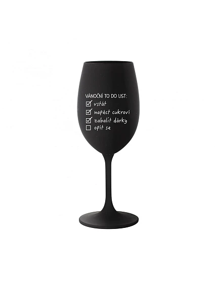 VÁNOČNÍ TODO LIST - černá sklenice na víno 350 ml VÁNOČNÍ TODO LIST - černá sklenice na víno 350 ml