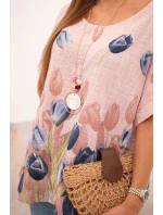Dámská bavlněná košile s květinovým vzorem pudrově růžová