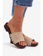 Dámské pantofle s přezkami na plochém podpatku Béžové Amelvessa