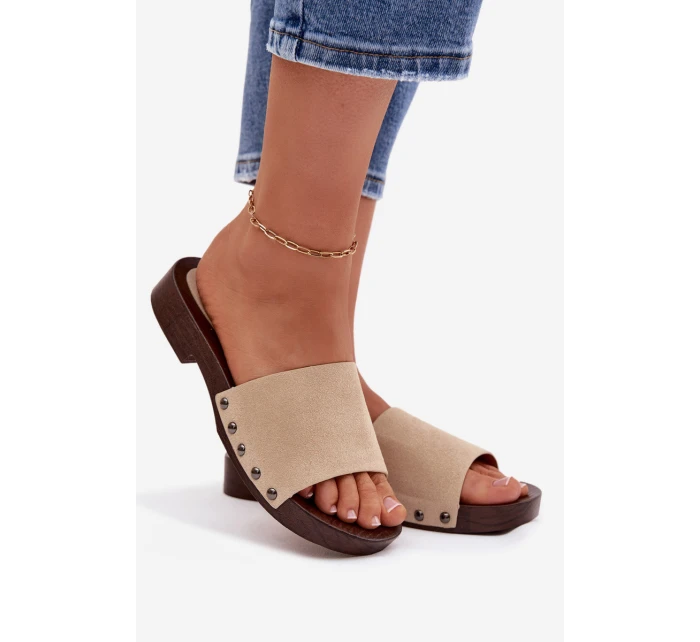 Dámské pantofle s přezkami na plochém podpatku Béžové Amelvessa