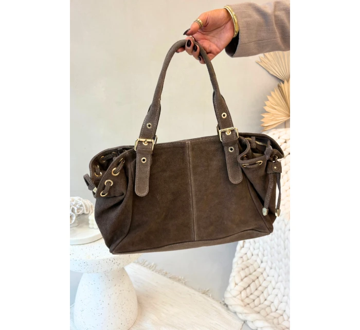 Dámská kožená semišová kabelka Ovelia – tmavě béžová