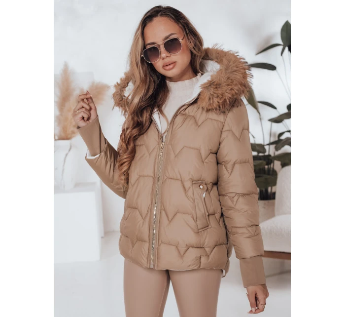 SNOWMISS dámská zimní bunda prošívaná béžová s kapucí FashionStreet TY5000