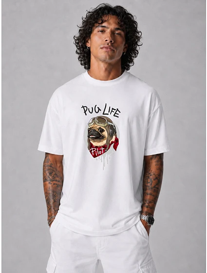 Pánské bavlněné tričko oversize s potiskem bílé FashionStreet NX1002R