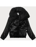 Černá kožená bunda s velkým límcem model 21248134 - Glakate