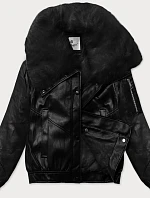 Kožená bunda s velkým kožešinovým límcem Glakate černá (LU98090#)