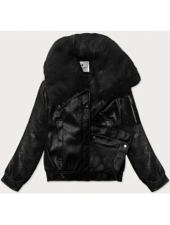 Černá kožená bunda s velkým límcem model 21248134 - Glakate