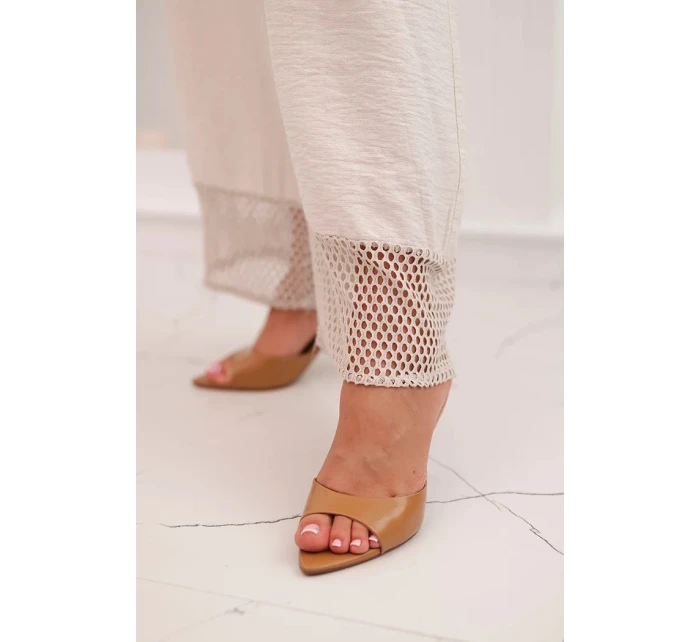 Dámská souprava z viskózy, top na širokých ramínkách a kalhoty s širokým nohavicí béžový