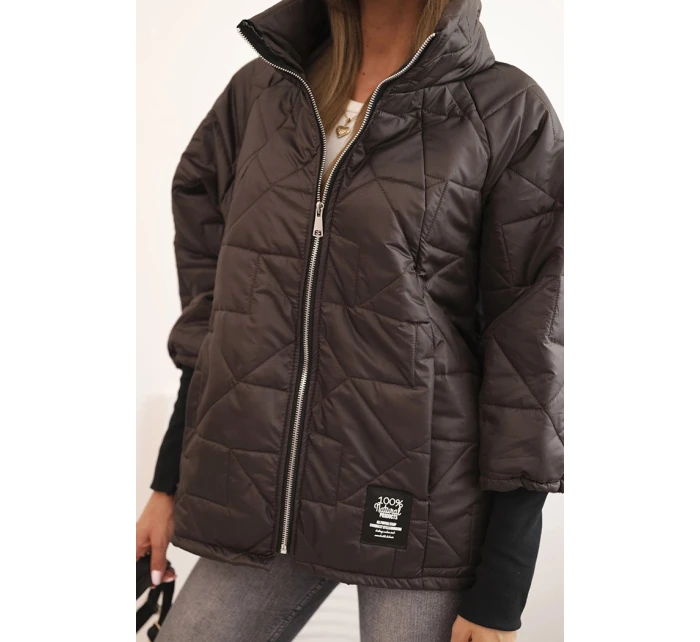 Dámská prošívaná bunda s krátkým střihem a stojáčkem hnědá