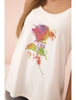 Dámská bavlněná halenka na ramínka s květinovým potiskem ecru