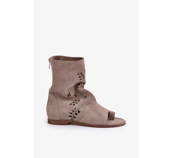 Zazoo 3437 Dámské Semišové Sandály S Hřebínkem Na Zip Beige